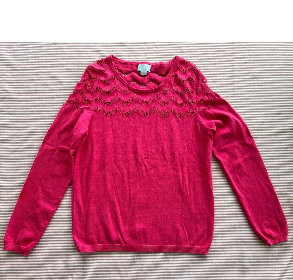 CeCe by Cynthia Steffe Women's Pink Chevron Pullover Sweater Size M Casual